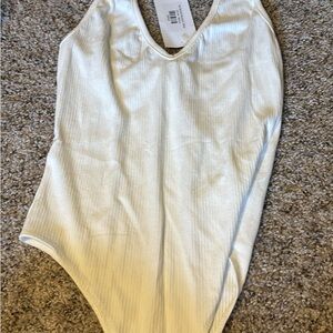 Hope's Cream Ribbed V‑Neck Bodysuit